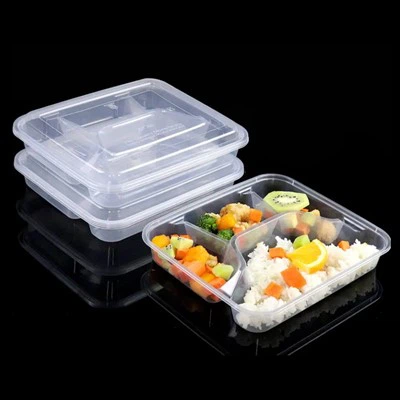 Einnota rétthyrnd gagnsæ fjögur-hólf matur-matur úr plasti með loki Örbylgjuofn.